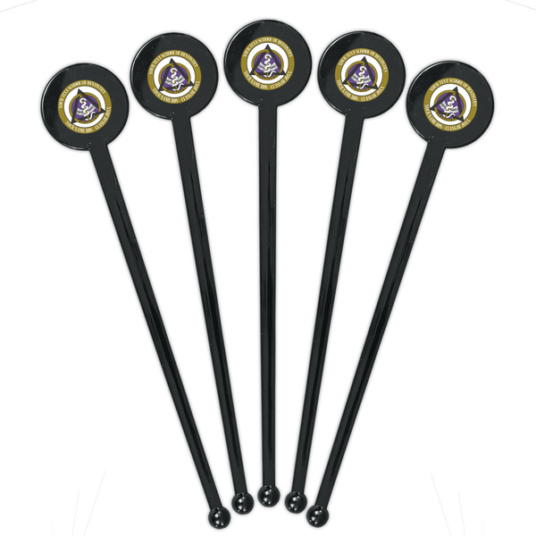 Dental Insignia / Emblem Black Plastic 7" Stir Stick - Round - Fan View
