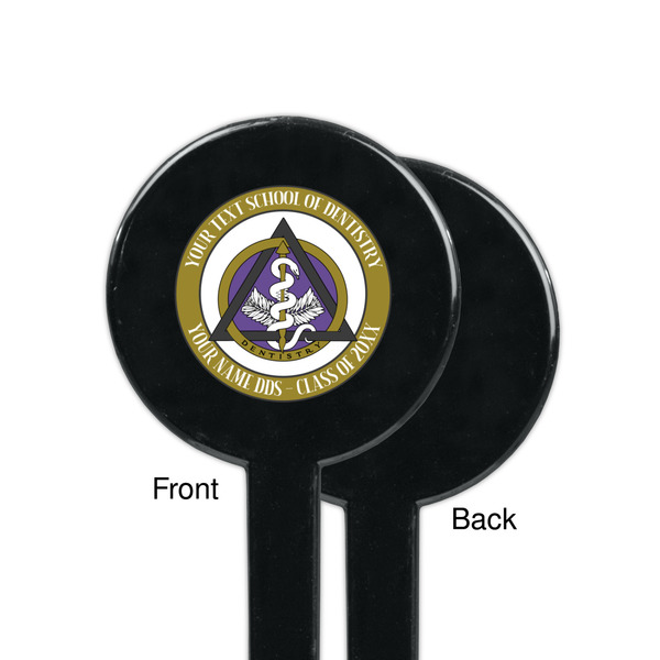 Dental Insignia / Emblem Black Plastic 7" Stir Stick - Single Sided - Round - Front & Back
