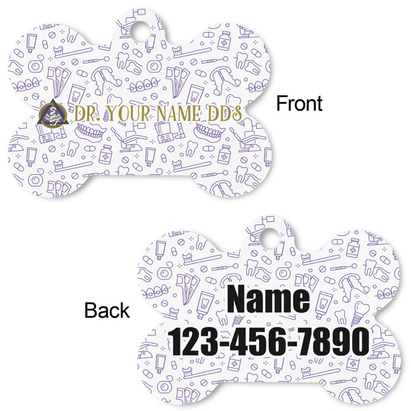 Dental Insignia / Emblem Bone Shaped Dog ID Tag - Small - Front & Back View
