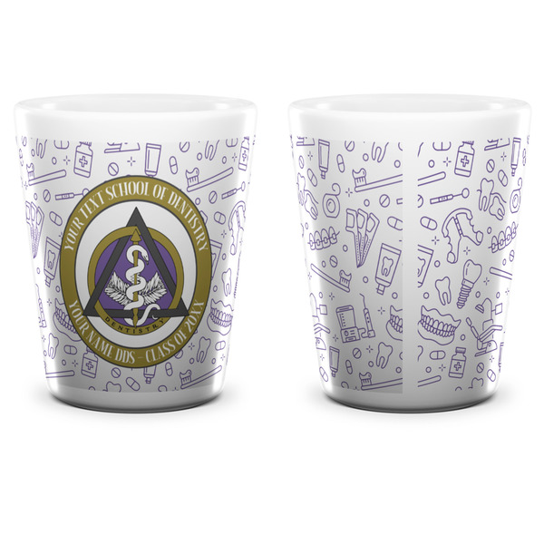 Dental Insignia / Emblem Ceramic Shot Glass - White - Front & Back