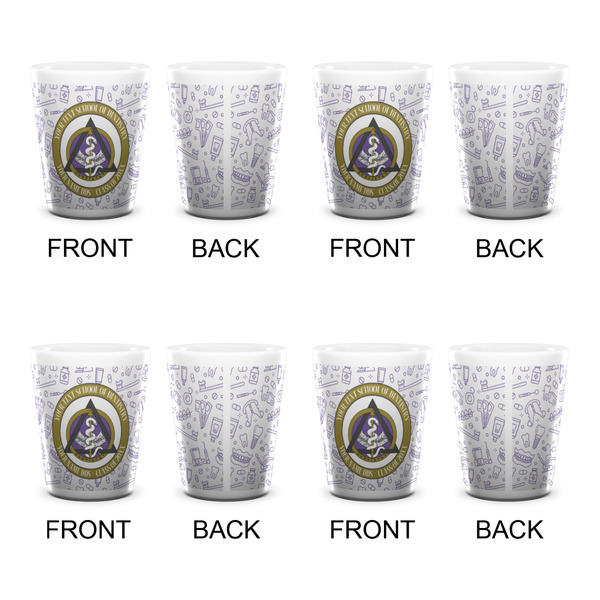 Dental Insignia / Emblem Ceramic Shot Glass - White - Set of 4 - Front & Back