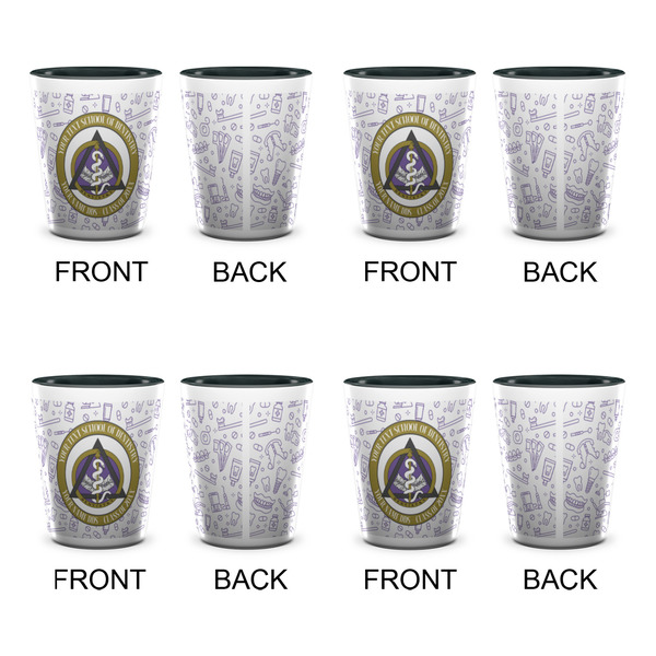 Dental Insignia / Emblem Ceramic Shot Glasses - Two Tone - Set of 4 - Front & Back