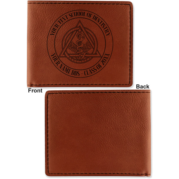 Dental Insignia / Emblem Cognac Leatherette Bifold Wallets - Front and Back Single Sided - Apvl
