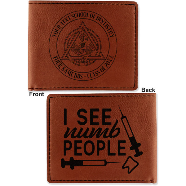 Dental Insignia / Emblem Cognac Leatherette Bifold Wallets - Front and Back