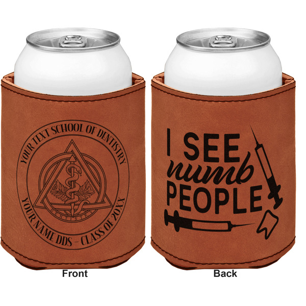 Dental Insignia / Emblem Cognac Leatherette Can Sleeve - Double Sided Front and Back