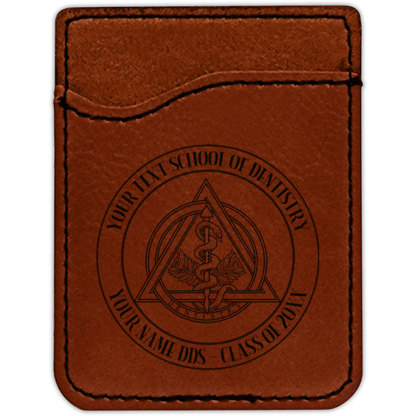 Dental Insignia / Emblem Cognac Leatherette Phone Wallet close up