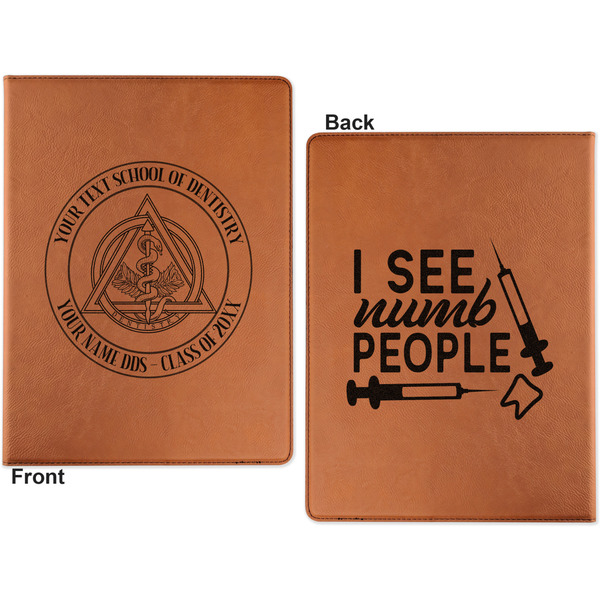 Dental Insignia / Emblem Cognac Leatherette Portfolios with Notepad - Small - Double Sided- Apvl