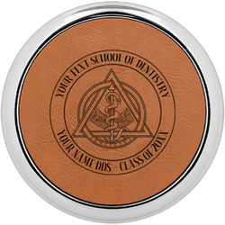 Dental Insignia / Emblem Leatherette Round Coaster w/ Silver Edge (Personalized)