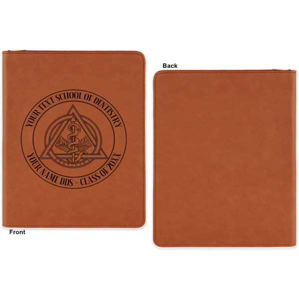 Dental Insignia / Emblem Cognac Leatherette Zipper Portfolios with Notepad - Single Sided - Apvl