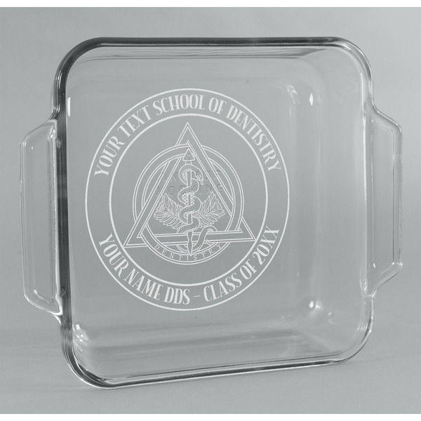 Custom Dental Insignia / Emblem Glass Cake Dish - 8in x 8in (Personalized)