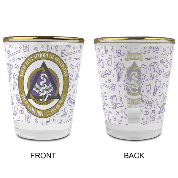 Dental Insignia / Emblem Glass Shot Glass - Gold Rim - Front & Back