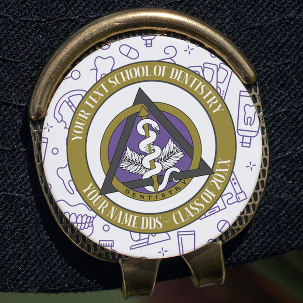 Custom Dental Insignia / Emblem Golf Ball Marker - Hat Clip - Gold (Personalized)
