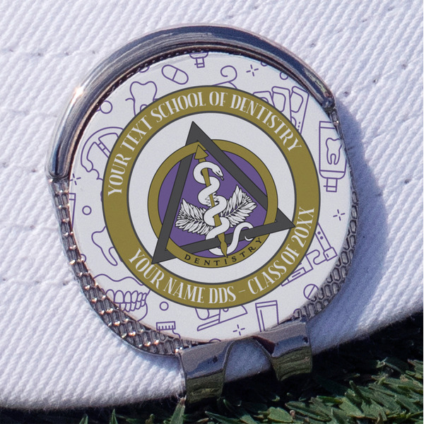 Custom Dental Insignia / Emblem Golf Ball Marker - Hat Clip - Silver (Personalized)