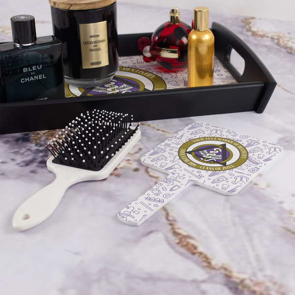 Dental Insignia / Emblem Hand Mirror - With Hair Brush