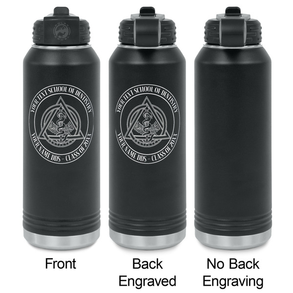 Dental Insignia / Emblem Laser Engraved Water Bottles - 2 Styles - Front & Back View