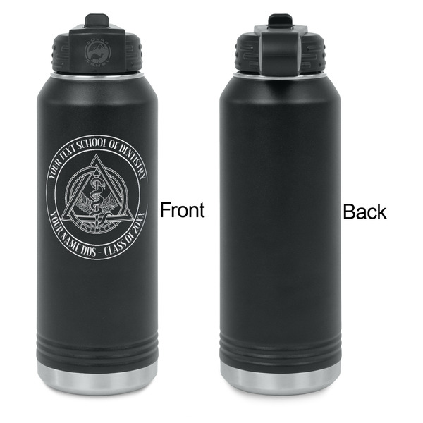 Dental Insignia / Emblem Laser Engraved Water Bottles - Front Engraving - Front & Back View