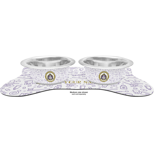 Dental Insignia / Emblem Metal Pet Bowls - On Dog Bone Shaped Mat