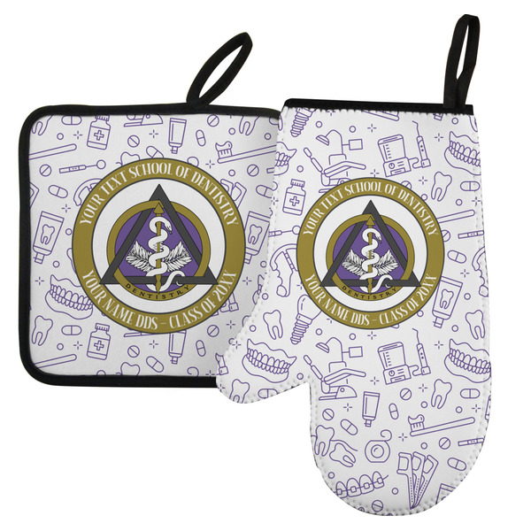 Custom Dental Insignia / Emblem Left Oven Mitt & Pot Holder Set (Personalized)