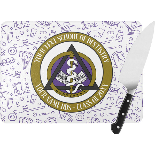 Custom Dental Insignia / Emblem Rectangular Glass Cutting Board - Large - 15.25" x 11.25" (Personalized)