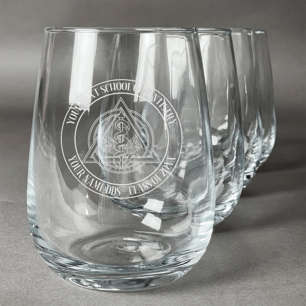 Custom Dental Insignia / Emblem Stemless Wine Glasses - Laser Engraved- Set of 4 (Personalized)