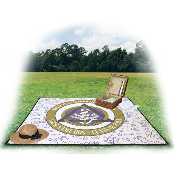 Dental Insignia / Emblem Picnic Blanket - with Basket Hat and Book - in Use