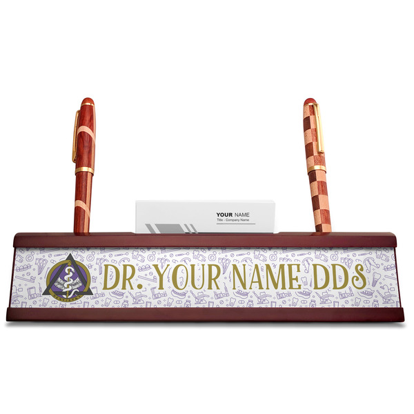 Dental Insignia / Emblem Red Mahogany Nameplates with Business Card Holder - Straight