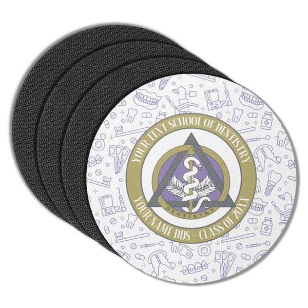 Custom Dental Insignia / Emblem Round Rubber Backed Coasters - Set of 4 (Personalized)