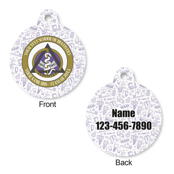 Dental Insignia / Emblem Round Pet ID Tag - Large - Front & Back View