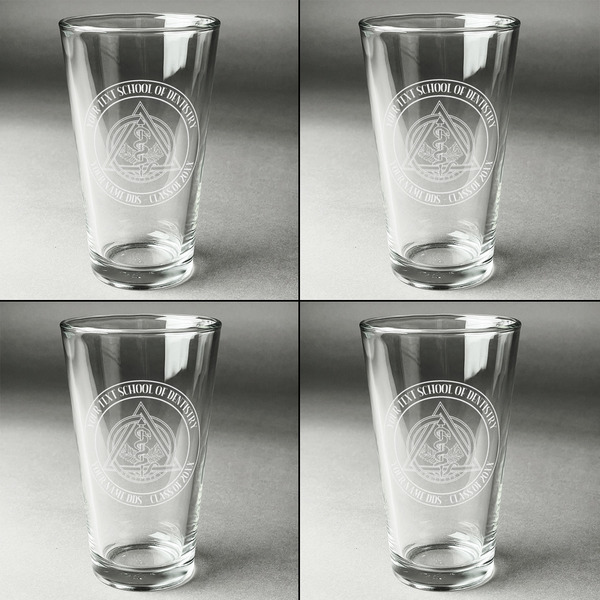 Dental Insignia / Emblem Set of Four Engraved Beer Glasses - Individual View