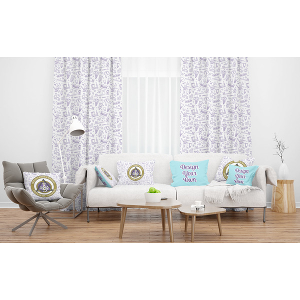Dental Insignia / Emblem Sheer and Custom Curtains in Room with Matching Pillows