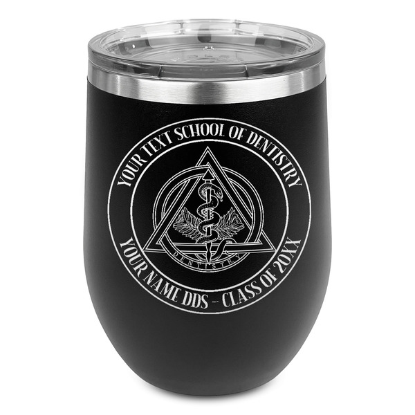 Custom Dental Insignia / Emblem Stemless Stainless Steel Wine Tumbler - Black - Single-Sided (Personalized)