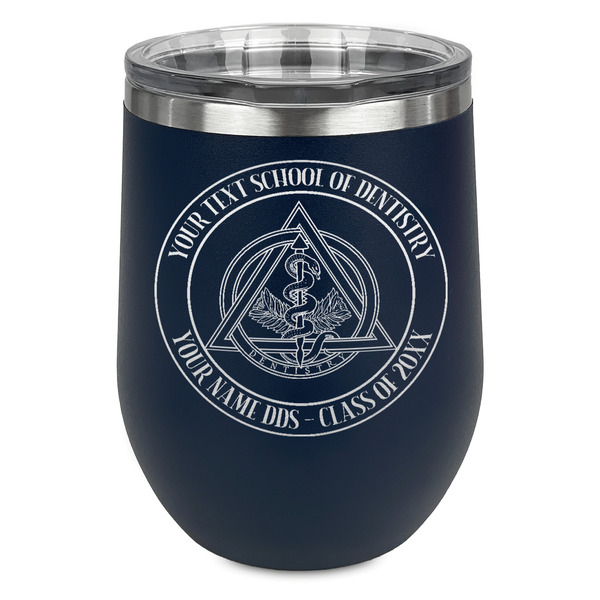 Custom Dental Insignia / Emblem Stemless Stainless Steel Wine Tumbler - Navy - Double-Sided (Personalized)