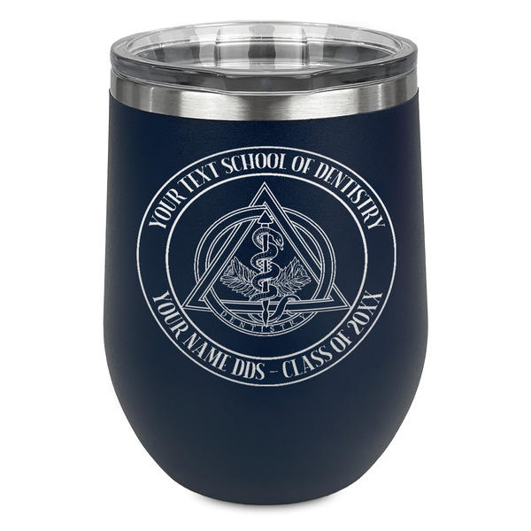 Custom Dental Insignia / Emblem Stemless Stainless Steel Wine Tumbler - Navy - Single-Sided (Personalized)
