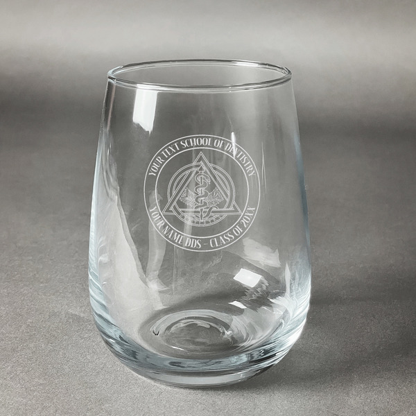 Custom Dental Insignia / Emblem Stemless Wine Glass - Laser Engraved- Single (Personalized)