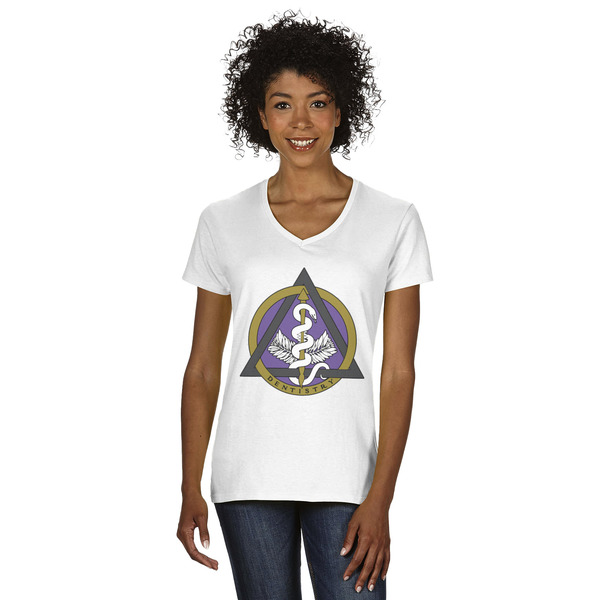 Custom Dental Insignia / Emblem Women's V-Neck T-Shirt - White - 2XL