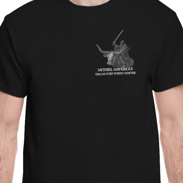 Middle Earth: Strategy Battle Game - Dallas/Fort Worth Chapter Black Crew T-Shirt on Model - CloseUp