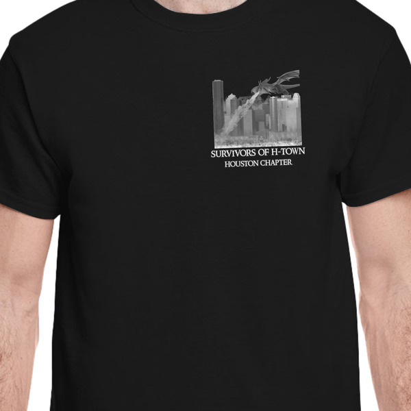 Middle Earth: Strategy Battle Game - Houston Chapter Black Crew T-Shirt on Model - CloseUp