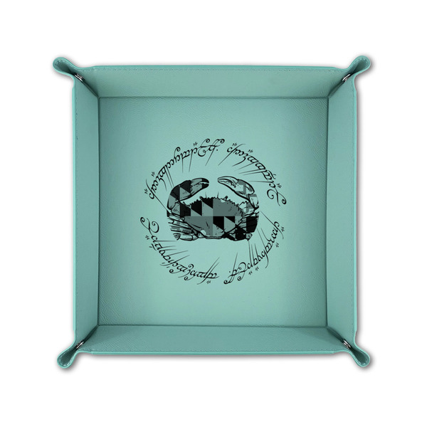 Maryland ME:SBG Crab Logo 6" x 6" Teal Leatherette Snap Up Tray - FOLDED UP