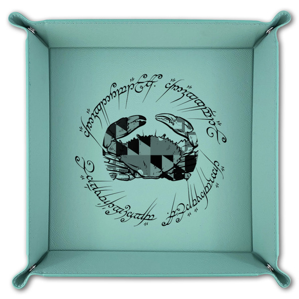 Maryland ME:SBG Crab Logo 9" x 9" Teal Leatherette Snap Up Tray - FOLDED