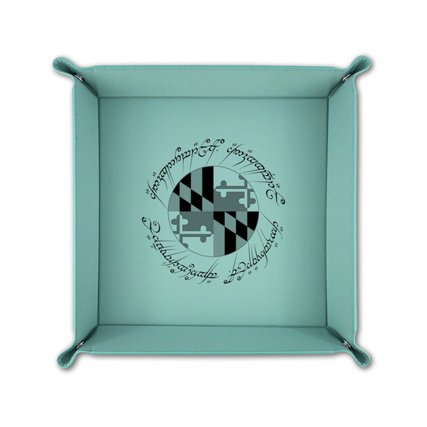 Maryland ME:SBG Flag Logo 6" x 6" Teal Leatherette Snap Up Tray - FOLDED UP