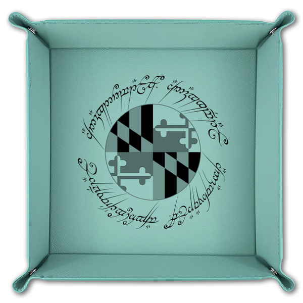 Maryland ME:SBG Flag Logo 9" x 9" Teal Leatherette Snap Up Tray - FOLDED