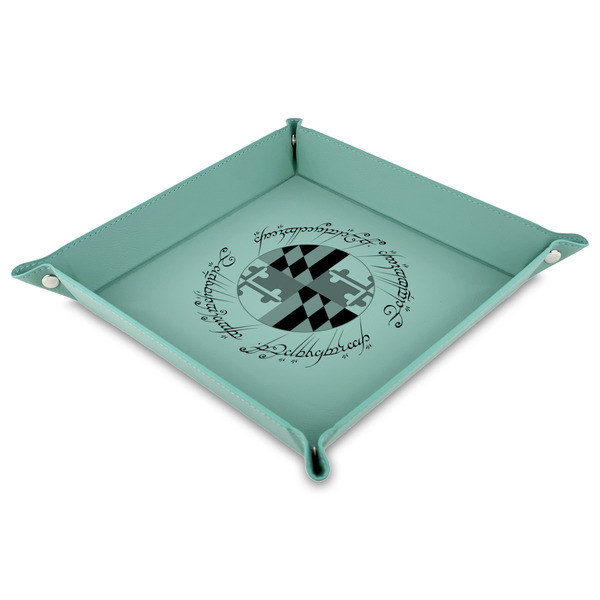 Custom Maryland ME:SBG Flag Logo Faux Leather Dice Tray - 9" x 9"  - Teal