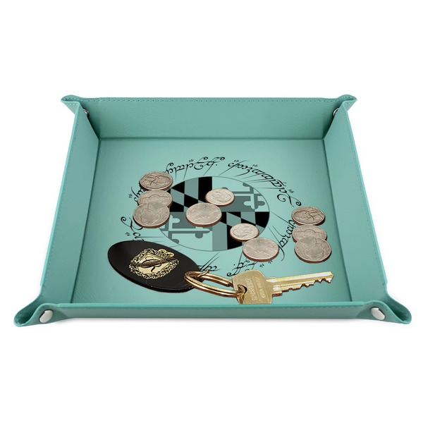 Maryland ME:SBG Flag Logo 9" x 9" Teal Leatherette Snap Up Tray - STYLED