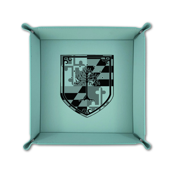 Maryland ME:SBG Coat of Arms Logo 6" x 6" Teal Leatherette Snap Up Tray - FOLDED UP