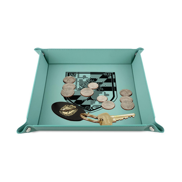 Maryland ME:SBG Coat of Arms Logo 6" x 6" Teal Leatherette Snap Up Tray - STYLED