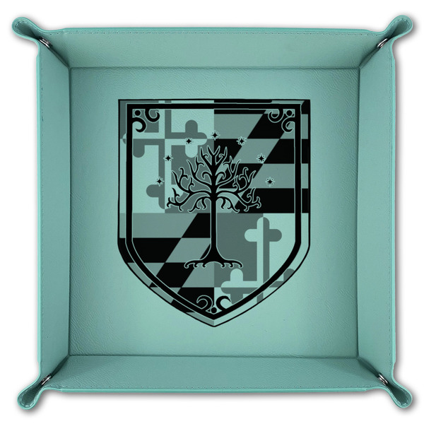 Maryland ME:SBG Coat of Arms Logo 9" x 9" Teal Leatherette Snap Up Tray - FOLDED