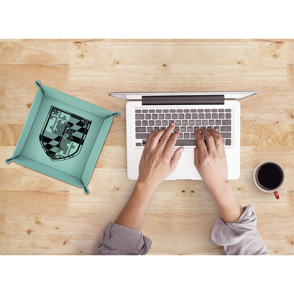 Maryland ME:SBG Coat of Arms Logo 9" x 9" Teal Leatherette Snap Up Tray - LIFESTYLE