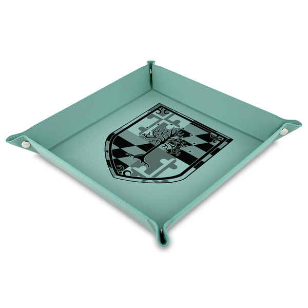 Custom Maryland ME:SBG Coat of Arms Logo Faux Leather Dice Tray - 9" x 9"  - Teal