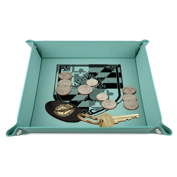 Maryland ME:SBG Coat of Arms Logo 9" x 9" Teal Leatherette Snap Up Tray - STYLED
