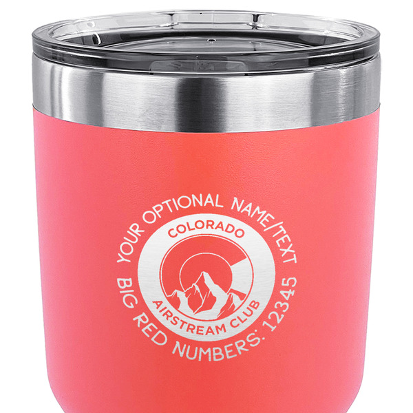 Colorado Airstream Club 30 oz Stainless Steel Ringneck Tumbler - Coral - CLOSE UP